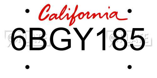 6BGY185 California License Plate