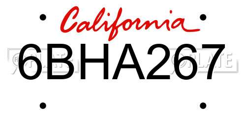 6BHA267 California License Plate