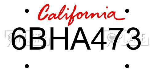 6BHA473 California License Plate