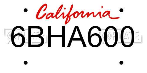 6BHA600 California License Plate