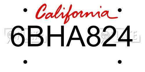 6BHA824 California License Plate