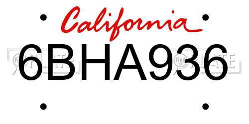 6BHA936 California License Plate