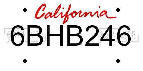 6BHB246 California License Plate