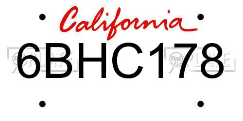 6BHC178 California License Plate