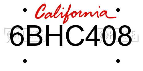 6BHC408 California License Plate