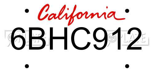 6BHC912 California License Plate
