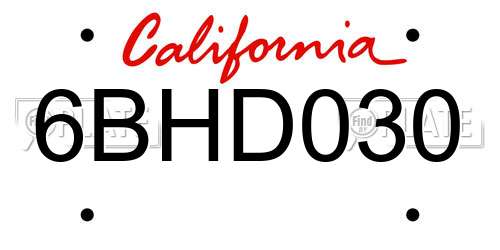 6BHD030 California License Plate