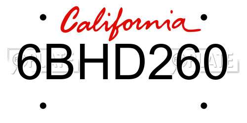 6BHD260 California License Plate