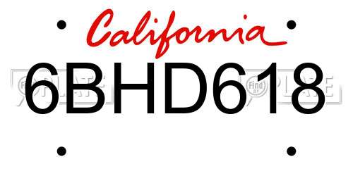 6BHD618 California License Plate
