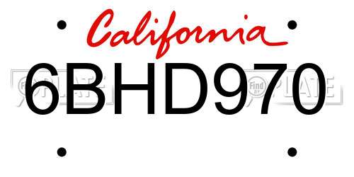 6BHD970 California License Plate