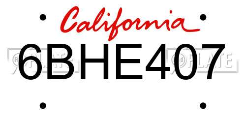 6BHE407 California License Plate