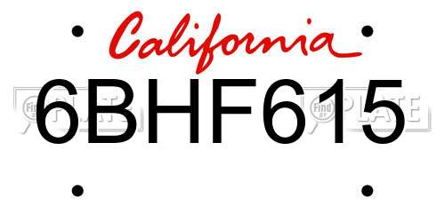6BHF615 California License Plate