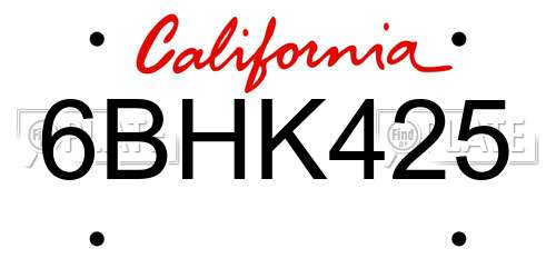 6BHK425 California License Plate