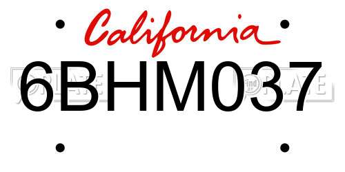 6BHM037 California License Plate