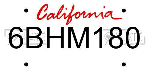 6BHM180 California License Plate