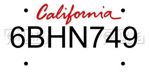 6BHN749 California License Plate
