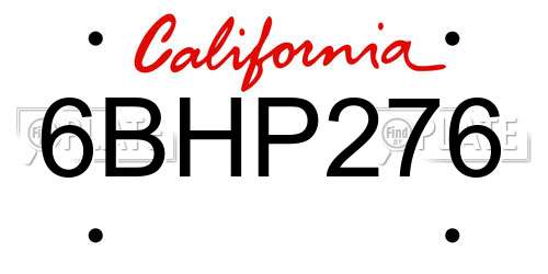6BHP276 California License Plate