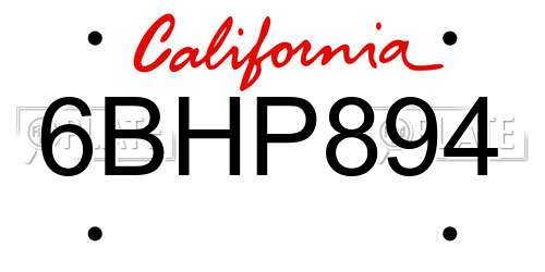 6BHP894 California License Plate