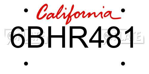 6BHR481 California License Plate