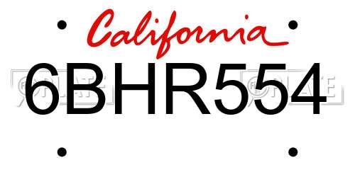 6BHR554 California License Plate