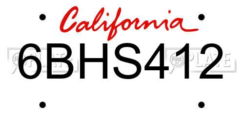 6BHS412 California License Plate