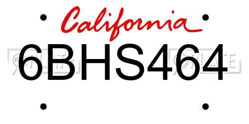 6BHS464 California License Plate