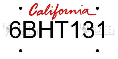 6BHT131 California License Plate