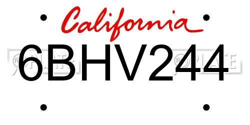 6BHV244 California License Plate