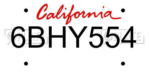 6BHY554 California License Plate