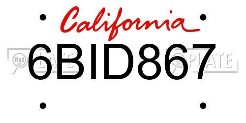 6BID867 California License Plate