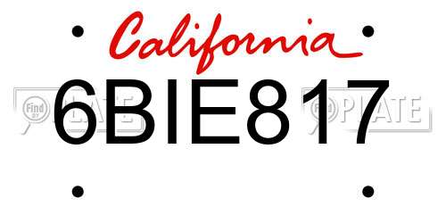 6BIE817 California License Plate
