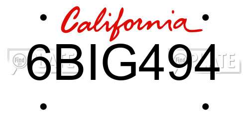 6BIG494 California License Plate