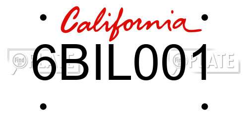 6BIL001 California License Plate