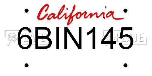 6BIN145 California License Plate