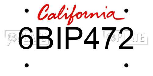 6BIP472 California License Plate