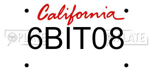 6BIT08 California License Plate