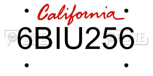 6BIU256 California License Plate