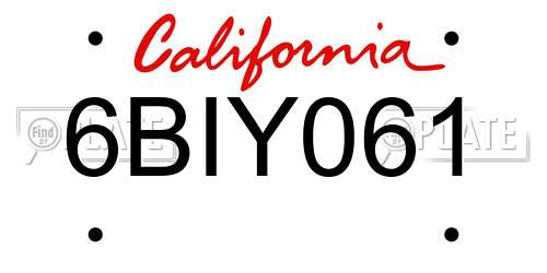 6BIY061 California License Plate