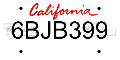 6BJB399 California License Plate