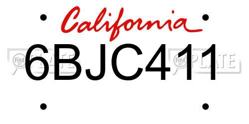 6BJC411 California License Plate