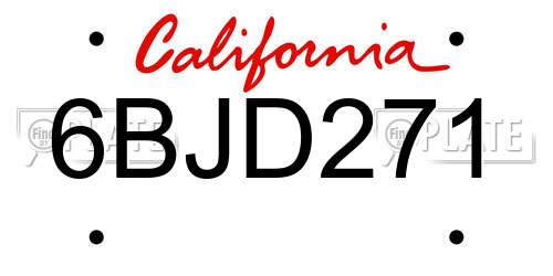 6BJD271 California License Plate