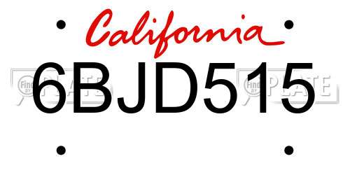 6BJD515 California License Plate