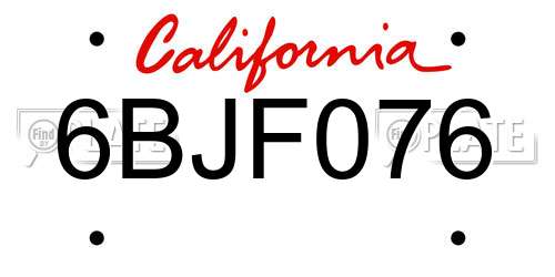6BJF076 California License Plate