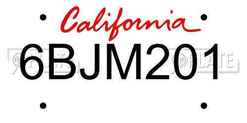 6BJM201 California License Plate