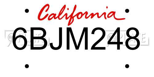 6BJM248 California License Plate