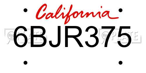 6BJR375 California License Plate