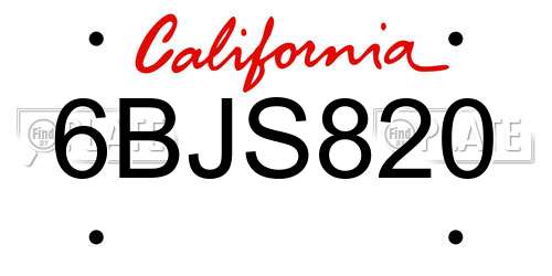 6BJS820 California License Plate