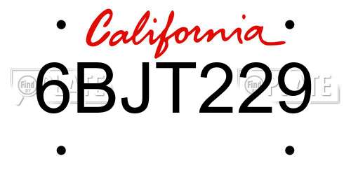 6BJT229 California License Plate