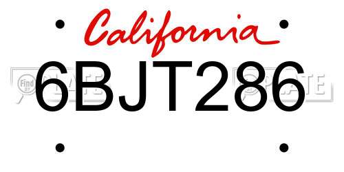 6BJT286 California License Plate