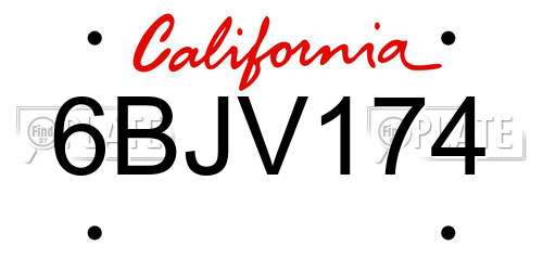 6BJV174 California License Plate